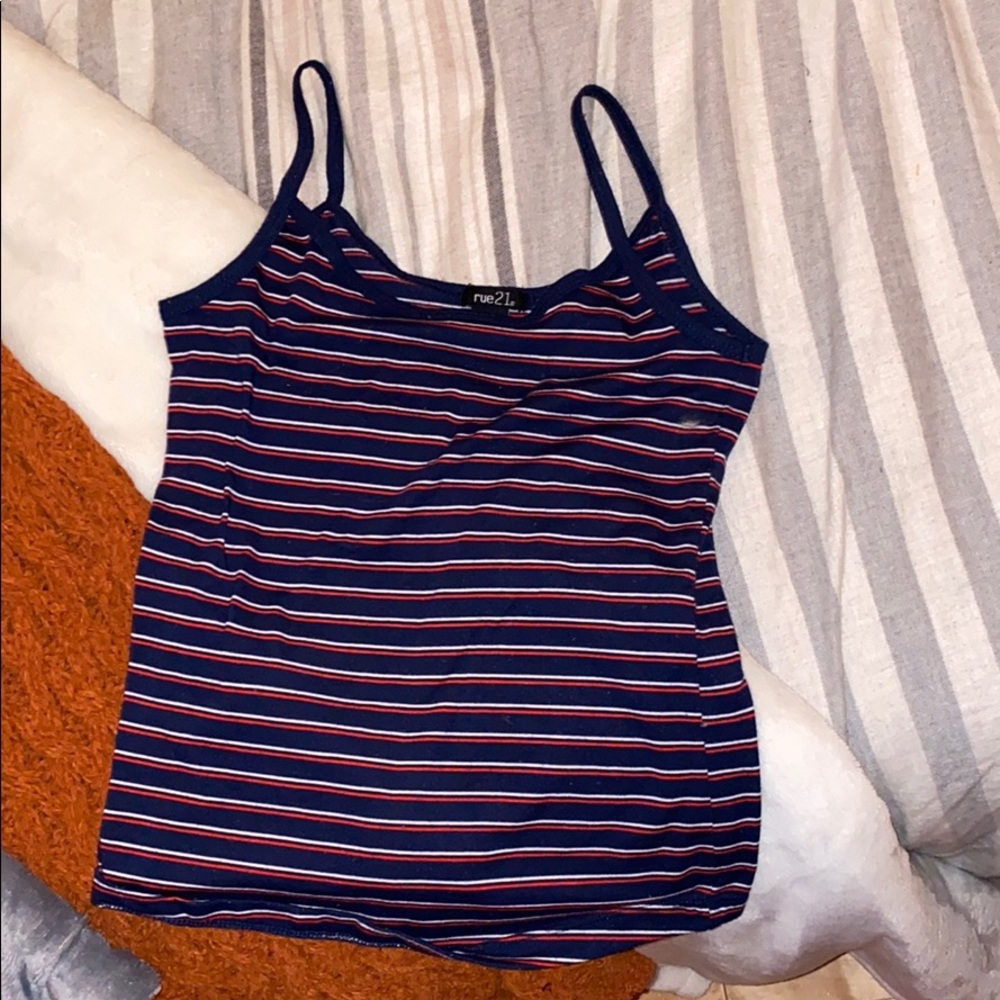 red blue white stripped tank top